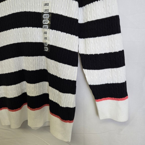 Pria Striped Cable Knit Sweater, 100% Cotton, Black/White, Size Large, NWOT - Picture 4 of 8